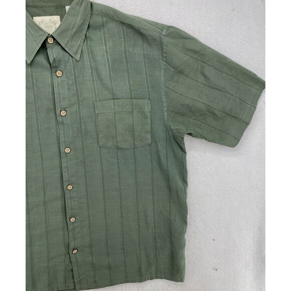 Men's L Green Bamboo Green Striped Button Up Shirt 70% Bamboo Blend Casual - Picture 3 of 6